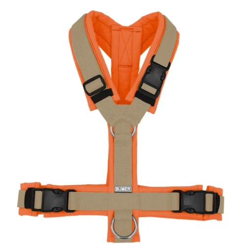 BUMER Hundegeschirr, gepolstert ohne geteilten Bruststeg, Größe S, Gurtband: beige, Softshell: Bubblegum, Zusatschnalle, schmale Polsterung