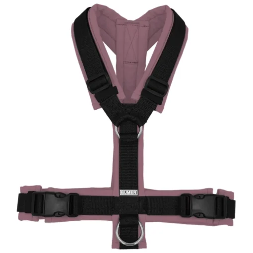 BUMER Hundegeschirr, gepolstert ohne geteilten Bruststeg, Größe XL, Gurtband: schwarz, Softshell: Smoky-Violet