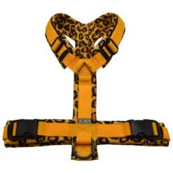 BUMER Hundegeschirr, gepolstert ohne geteilten Bruststeg, Größe M, Gurtband: sonne, Softshell: Leopard #2, Ringe: Edelstahl (schwarz)