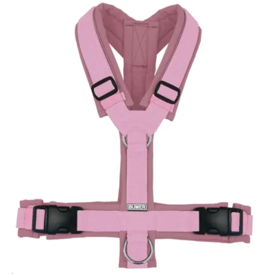 BUMER Hundegeschirr, gepolstert ohne geteilten Bruststeg, Größe S, Gurtband: Premium X Rosenzart, Softshell: Rosenquarz , Ringe: Edelstahl, Gummifarbe: rosa