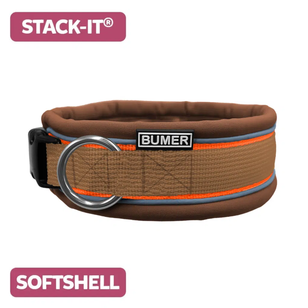 BUMER STACK IT® Hundehalsband mit zweilagigem Gurtband, Steck- oder Zugstopp, Softshell-gepolstert, konfigurierbar