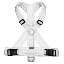BUMER Hundegeschirr TON IN TON, gepolstert mit geteiltem Bruststeg, Größe XS, Gurtband PREMIUM Silken Snow, Softshell Weiss, Ringe silberfarbig (Edelstahl)
