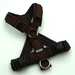 BUMER Hundegeschirr TON IN TON, gepolstert mit geteiltem Bruststeg, Größe XS, Gurtband. PREMIUM X Chocolate Charm, Softshell. Espresso, Ringe. silberfarbig (Edelstahl)