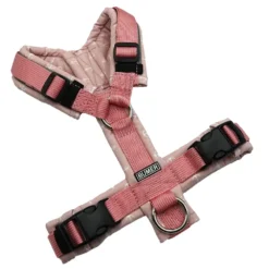 BUMER Hundegeschirr, gepolstert ohne geteilten Bruststeg, Größe XS, Gurtband PREMIUM Perlmutt Rosa, Softshell ANKER PULVERROSA, Ringe silberfarbig (Edelstahl)