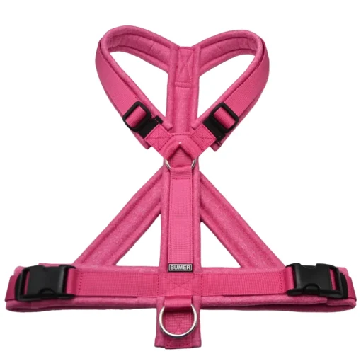 BUMER Hundegeschirr, gepolstert mit geteiltem Bruststeg, Größe XL, Gurtband: PREMIUM Himbeer Sorbet, Softshell: Pink meliert, Ringe: silberfarbig (Edelstahl)