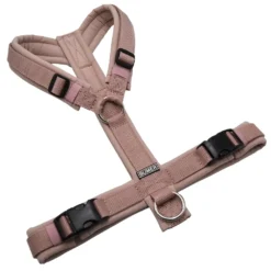 BUMER Hundegeschirr, gepolstert ohne geteilten Bruststeg, Zwischengröße S M, Gurtband schmutziges Rosa, Softshell Puderrosa, Ringe silberfarbig (Edelstahl)