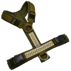 BUMER BOHO Hundegeschirr, gepolstert ohne geteilten Bruststeg, Größe L, Gurtband Olive, Softshell Olive, Ringe silberfarbig (Edelstahl), Schnallen DURAFLEX®