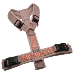 BUMER BOHO Hundegeschirr, gepolstert ohne geteilten Bruststeg, Größe M, Gurtband schmutziges Rosa, Softshell Puderrosa, Ringe silberfarbig (Edelstahl)