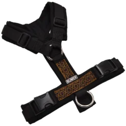 BUMER BOHO Hundegeschirr, gepolstert ohne geteilten Bruststeg, Größe XS, Gurtband PREMIUM Pitch Black, Softshell Schwarz, Ringe silberfarbig (Edelstahl), Schnallen DURAFLEX®
