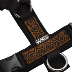 BUMER BOHO Hundegeschirr, gepolstert ohne geteilten Bruststeg, Größe XS, Gurtband PREMIUM Pitch Black, Softshell Schwarz, Ringe silberfarbig (Edelstahl), Schnallen DURAFLEX®