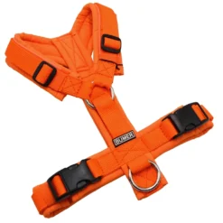 BUMER Hundegeschirr, gepolstert ohne geteilten Bruststeg, Größe XS, Gurtband PREMIUM X Safran Glut, Softshell Oxidrot, Ringe silberfarbig (Edelstahl), Schnallen DURAFLEX®, Trackerschlaufe