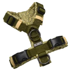 BUMER Hundegeschirr, gepolstert ohne geteilten Bruststeg, Größe XXS, Gurtband PREMIUM Wiesen Salbei, Softshell BOHO #3, Ringe schwarz (Edelstahl), Zusatzring Rückensteg