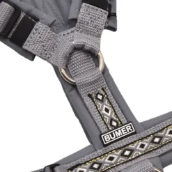 BUMER1000 BOHO Hundegeschirr, gepolstert ohne geteilten Bruststeg, Größe XS, Gurtband Mausgrau, Softshell GRAUTÖNE (LG-9655), Ringe silberfarbig (Edelstahl), Schnallen DURAFLEX®