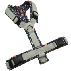 BUMER Hundegeschirr, gepolstert ohne geteilten Bruststeg, Größe M, Gurtband Helles Salbei, Softshell WEIHNACHTEN #7, Ringe silberfarbig (Edelstahl), Schnallen DURAFLEX®