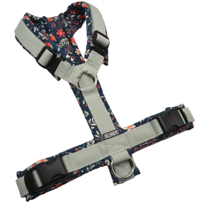 BUMER Hundegeschirr, gepolstert ohne geteilten Bruststeg, Größe M, Gurtband Helles Salbei, Softshell WEIHNACHTEN #7, Ringe silberfarbig (Edelstahl), Schnallen DURAFLEX®