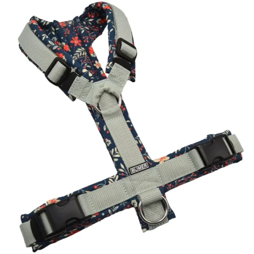 BUMER Hundegeschirr, gepolstert ohne geteilten Bruststeg, Größe M, Gurtband Helles Salbei, Softshell WEIHNACHTEN #7, Ringe silberfarbig (Edelstahl), Schnallen DURAFLEX®