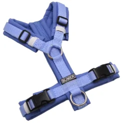 BUMER Hundegeschirr, gepolstert ohne geteilten Bruststeg, Größe XXS, Gurtband Hellblau, Softshell Schieferblau, Ringe silberfarbig (Edelstahl), Schnallen DURAFLEX®