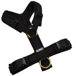 BUMER Hundegeschirr, gepolstert ohne geteilten Bruststeg, Größe XXS, Gurtband PREMIUM Pitch Black, Softshell Schwarz, Ringe goldfarbig
