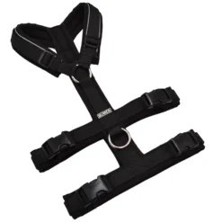 BUMER Sicherheitsgeschirr, gepolstert ohne geteilten Bruststeg, Größe S, Gurtband PREMIUM Pitch Black, Softshell Schwarz, Ringe silberfarbig (Edelstahl), Schnallen DURAFLEX®
