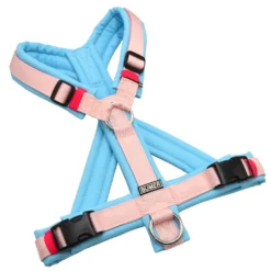 BUMER1000 Hundegeschirr, gepolstert mit geteiltem Bruststeg, Grösse S, Gurtband PREMIUM Blush Petal, Softshell CY-8151 (CYANTÖNE), Ringe silberfabig (Edelstahl), Schnallen DURAFLEX®