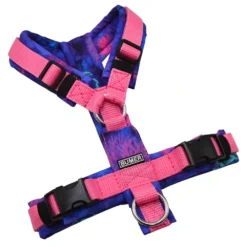 BUMER Hundegeschirr, gepolstert ohne geteilten Bruststeg, Größe XS, Gurtband Dunkelpink, Softshell Fantasy Reef, Ringe silberfarbig (Edelstahl), Schnallen DURAFLEX®, Applikation