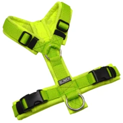 BUMER Hundegeschirr, gepolstert ohne geteilten Bruststeg, Größe XS, Gurtband PREMIUM X Kiwi Kiss, Softshell Camou Reflex Neongelb, Ringe silberfarbig (Edelstahl), Schnallen DURAFLEX®