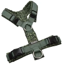 BUMER Hundegeschirr, gepolstert ohne geteilten Bruststeg, Größe XS, Gurtband Salbei, Softshell Karakusa, Ringe silberfarbig (Edelstahl), Schnallen DURAFLEX®, Applikation