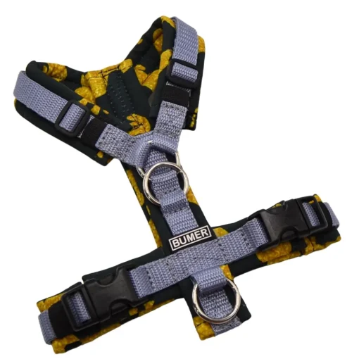 BUMER Hundegeschirr, gepolstert ohne geteilten Bruststeg, Größe XXS, Gurtband Titan, Softshell DACKEL #1, Ringe silberfarbig (Edelstahl), Schnallen schwarz (DURAFLEX®)