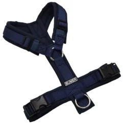 BUMER Hundegeschirr, gepolstert ohne geteilten Bruststeg, Zwischengröße XXS/XS, Gurtband PREMIUM Midnight Indigo, Softshell Navy, Ringe silberfarbig (Edelstahl), Schnallen schwarz (DURAFLEX®)