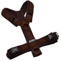 BUMER Hundegeschirr, gepolstert ohne geteilten Bruststeg, Zwischengröße XXS/XS, Gurtband PREMIUM X Chocolate Charm, Softshell Espresso, Ringe schwarz (Edelstahl), Schnallen schwarz (DURAFLEX®)