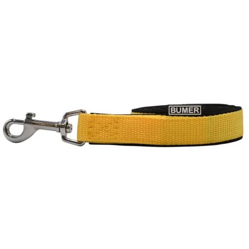 BUMER Kurzführer, gepolstert, Länge 150cm Softshell-Farbe schwarz, Gurtband-Breite 25 mm Gurtband-Farbe mais, Karabiner, Ringe silberfarbig