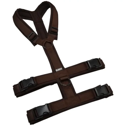 BUMER Sicherheitsgeschirr Hundegeschirr, gepolstert ohne geteilten Bruststeg, Größe L, Gurtband PREMIUM Cocoa Bean, Softshell Antikbraun, Ringe schwarz (Edelstahl), Schnallen schwarz (DURAFLEX®)