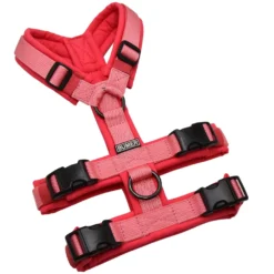 BUMER Sicherheitsgeschirr Hundegeschirr, gepolstert ohne geteilten Bruststeg, Größe XS, Gurtband PREMIUM Perlmutt Rosa, Softshell Melonenrosa, Ringe schwarz (Edelstahl), Schnallen DURAFLEX®