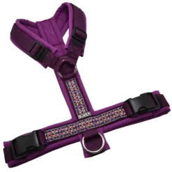 BUMER BOHO Hundegeschirr, gepolstert ohne geteilten Bruststeg, Größe M, Gurtband Aubergine, Softshell Purple Sky, Ringe silberfarbig (Edelstahl), Schnallen schwarz (DURAFLEX®)