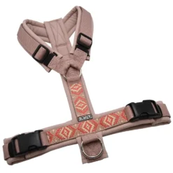 BUMER BOHO Hundegeschirr, gepolstert ohne geteilten Bruststeg, Größe M, Gurtband Schmutziges Rosa, Softshell Puderrosa, Ringe silberfarbig (Edelstahl), Schnallen schwarz (DURAFLEX®)