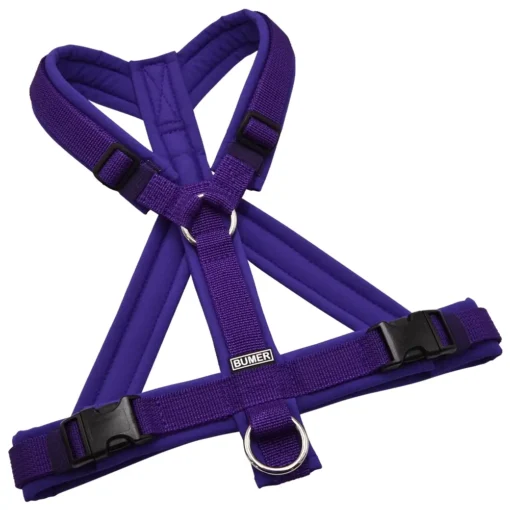BUMER Hundegeschirr, gepolstert mit geteiltem Bruststeg, Größe S/M, Gurtband PREMIUM X Twilight Plum, Softshell Lila Viola, Ringe silberfarbig (Edelstahl), Schnallen DURAFLEX®