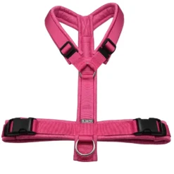 BUMER Hundegeschirr, gepolstert ohne geteilten Bruststeg, Größe L, Gurtband PREMIUM Himbeer Sorbet, Softshell PINK MELIERT, Ringe silberfarbig (Edelstahl), Schnallen schwarz (DURAFLEX®)