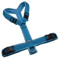 BUMER Hundegeschirr, gepolstert ohne geteilten Bruststeg, Größe L, Gurtband Petrol, Softshell BABYBLAU MELIERT, Ringe silberfarbig (Edelstahl), Schnallen schwarz (Standard) (1)