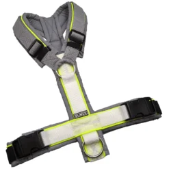 BUMER Hundegeschirr, gepolstert ohne geteilten Bruststeg, Größe M, Gurtband Mausgrau/Schwarz/Weiss, Softshell Reflex, Ringe silberfarbig (Edelstahl), Schnallen schwarz (DURAFLEX®)