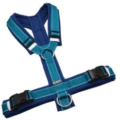 BUMER Hundegeschirr, gepolstert ohne geteilten Bruststeg, Größe M, Gurtband Petrol REFLEX, Softshell Twilight Blue, Ringe silberfarbig (Edelstahl), Schnallen schwarz (DURAFLEX®)