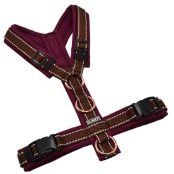 BUMER Hundegeschirr, gepolstert ohne geteilten Bruststeg, Größe S, Gurtband Braun (REFLEX), Softshell Rubintango, Ringe rosegoldfarbig, Schnallen schwarz (STANDARD), Zusatzring Rückensteg