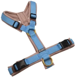 BUMER Hundegeschirr, gepolstert ohne geteilten Bruststeg, Größe S, Gurtband Eisblau, Softshell Puderrosa, Ringe goldfarbig, Schnallen DURAFLEX®