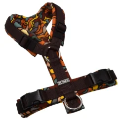 BUMER Hundegeschirr, gepolstert ohne geteilten Bruststeg, Größe XS, Gurtband Dunkelbraun, Softshell Baumkronentanz, Ringe silberfarbig (Edelstahl), Schnallen DURAFLEX®