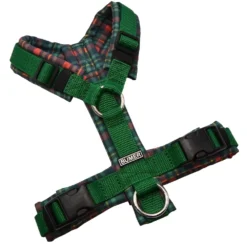 BUMER Hundegeschirr, gepolstert ohne geteilten Bruststeg, Größe XS, Gurtband Grün, Softshell AZURE LATTICE, Ringe silberfarbig (Edelstahl), Schnallen DURAFLEX®