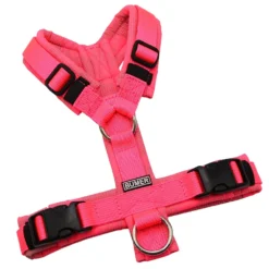 BUMER Hundegeschirr, gepolstert ohne geteilten Bruststeg, Größe XS, Gurtband PREMIUM Vibrant Magenta, Softshell Neonpink, Ringe silberfarbig (Edelstahl), Schnallen DURAFLEX®