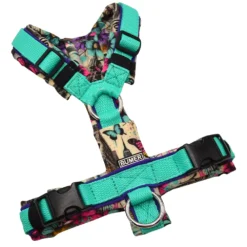 BUMER Hundegeschirr, gepolstert ohne geteilten Bruststeg, Größe XS, Gurtband PREMIUM X Minze, Softshell Street Flora, Ringe silberfarbig (Edelstahl), Schnallen DURAFLEX®, Applikation