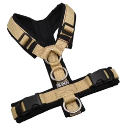 BUMER Hundegeschirr, gepolstert ohne geteilten Bruststeg, Größe XS, Gurtband Sand, Softshell Schwarz, Ringe silberfarbig (Edelstahl), Schnallen schwarz (DURAFLEX®), Zusatzring Rückensteg