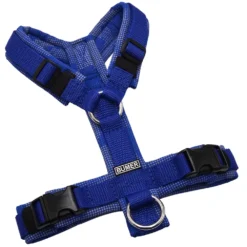 BUMER Hundegeschirr, gepolstert ohne geteilten Bruststeg, Größe XS, Gurtband Ultramarin, Softshell Camou Reflex Dunkelblau, Ringe silberfarbig (Edelstahl), Schnallen DURAFLEX®