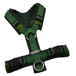 BUMER Hundegeschirr, gepolstert ohne geteilten Bruststeg, Größe XXS, Gurtband PREMIUM Evergreen Dream, Softshell Tanne, Ringe silberfarbig (Edelstahl), Schnallen schwarz (Standard)