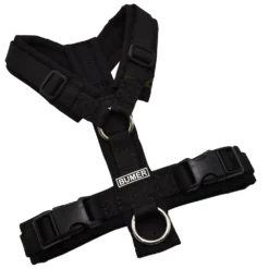 BUMER Hundegeschirr, gepolstert ohne geteilten Bruststeg, Größe XXS, Gurtband PREMIUM Pitch Black, Softshell schwarz, Ringe silberfarbig (Edelstahl), Schnallen schwarz (Standard)